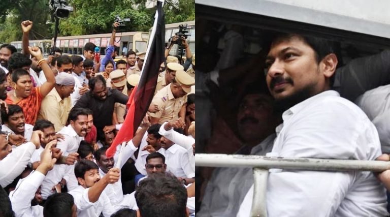 உதயநிதி ஸ்டாலின் கைது – குடியுரிமை சட்ட நகலை கிழித்து போராட்டம்
