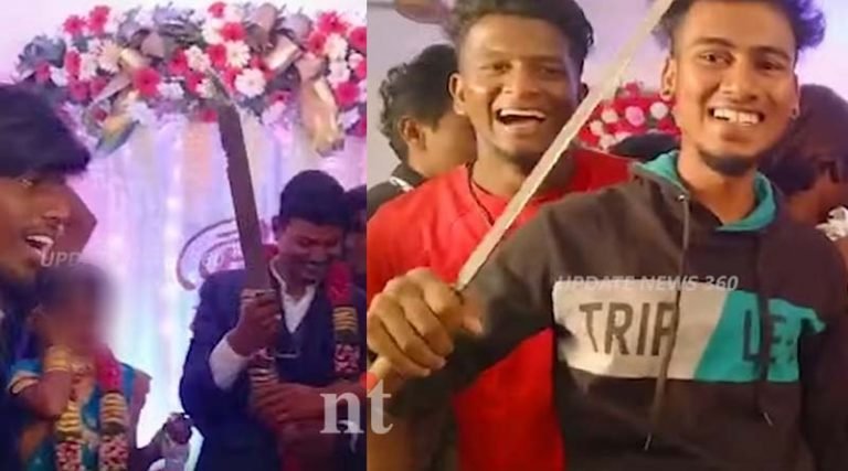 பட்டாகத்தியில் கேக் வெட்டிய மாப்பிள்ளை கைது!