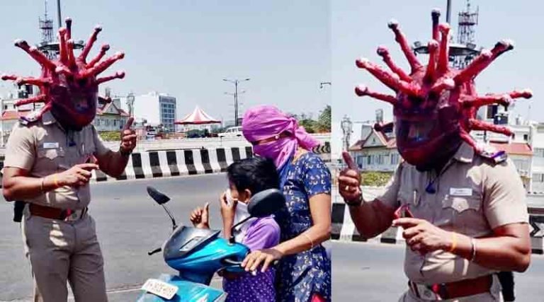 கொரோனா ஹெல்மெட் வித்தியாசமான விழிப்புணர்வு!