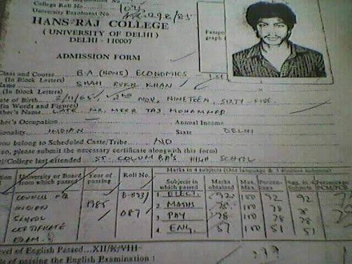 shahrukh khan marksheet