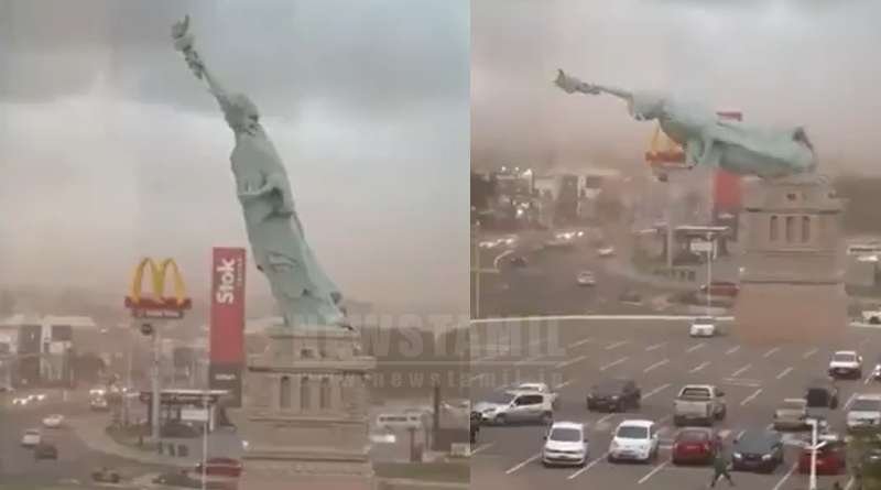 Strong Winds in Brazil’s Guaíba: Giant Statue of Liberty Replica Collapses, Viral Video Shocks Netizens