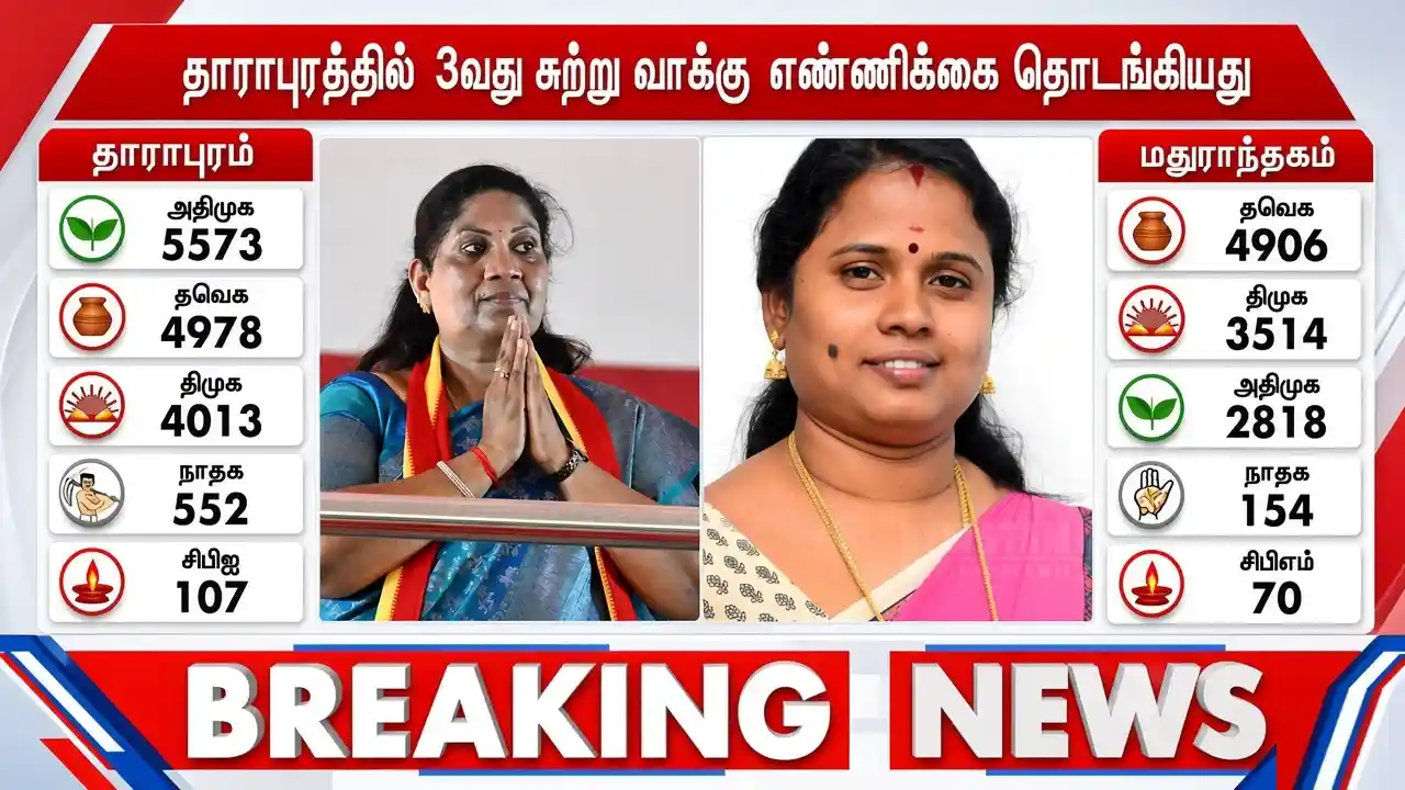 மதுராந்தகம், தாராபுரம் இடைத்தேர்தல் முடிவுகள் LIVE: யார் முன்னிலை?